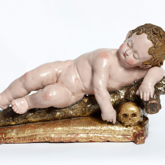 Niño Jesús dormido sobre los símbolos de la Pasión