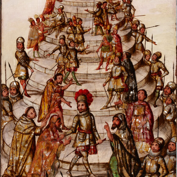 Serie de enconchados sobre la Conquista de México por Hernán Cortés