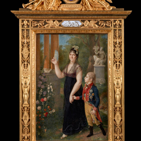 Retrato de la Reina de España, María Luisa de Borbón-Parma y de su hijo, el Infante Francisco de Paula, en los jardines de Aranjuez, 1805